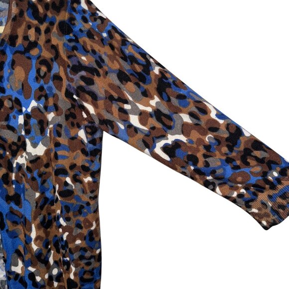 Joseph A. Petite Brown & Blue Leopard Print Cardigan Sweater Size MP - Picture 5 of 7